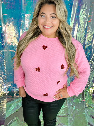 A Heart's Desire Quilted Sequin Heart Patch Pullover
