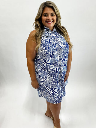 Blue & White Zebra Jungle Print Dress