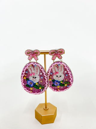 Easter Pink Egg & Bunny Earrings