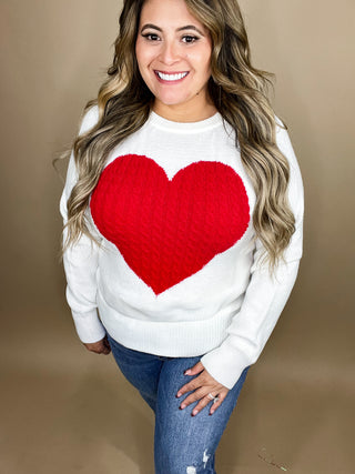 Spread Love White Red Knit Heart Sweater