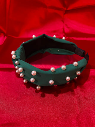 Solid Green Knotted Pearl Headband