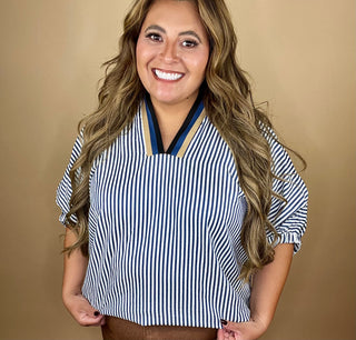 Mila Navy Striped Dolman Top