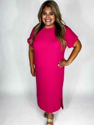 Nilly Hot Pink Ribbed Midi Dress