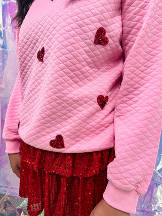 A Heart's Desire Quilted Sequin Heart Patch Pullover