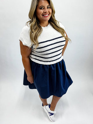 Sail in Style Navy Striped Dress