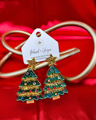 Green Acrylic Christmas Tree Earrings