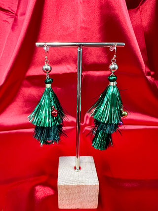 Green Metallic Tinsel & Ornament Earrings