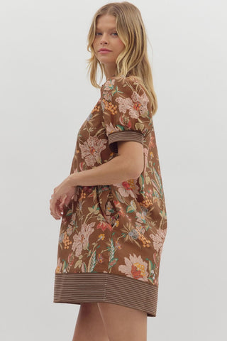 Karina Brown Floral Mini Dress
