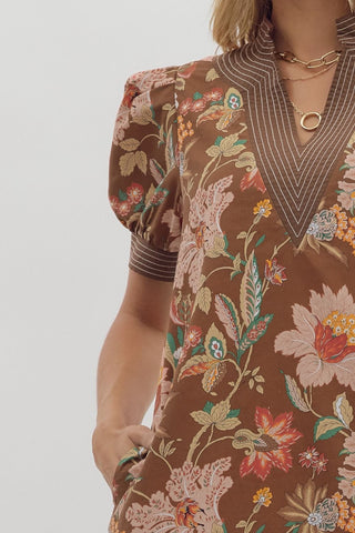 Karina Brown Floral Mini Dress