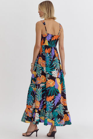 Panama Paradise Tropical Leaf Print Maxi Dress