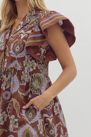 Marla Red Bean Multi-print Midi Dress