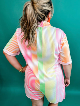 Be On Time Neon Striped Short Sleeve Shirt Romper
