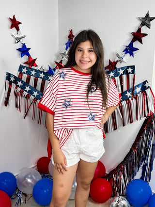 Sequin Stars and Stripes Red Loose Fit Top