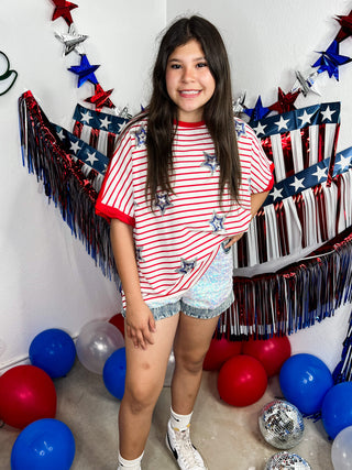 Sequin Stars and Stripes Red Loose Fit Top