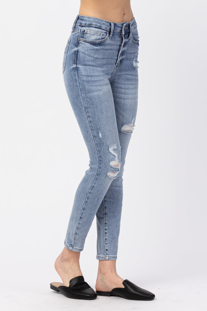 Judy Blue Frost Yourself High Rise Light Wash Rhinestone Slim Distressed  Jeans