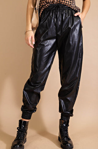 Time For A Change Faux Leather Joggers- Black