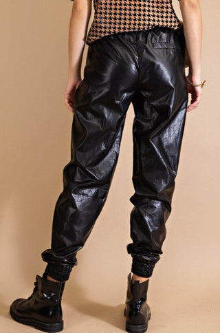 Time For A Change Faux Leather Joggers- Black