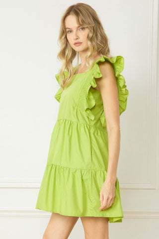 God's Truth Baby Doll Ruffle Sleeves Lime Green Dress