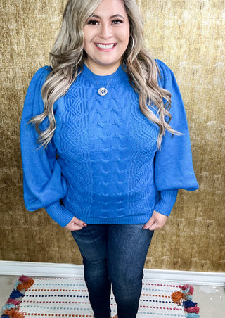 Skies are Blue Turquoise Cable Knit Sweater