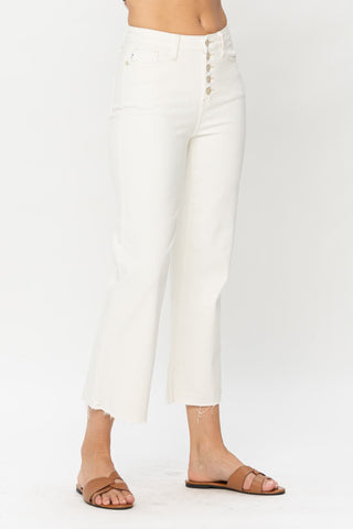 Judy Blue High Waisted Wide Leg Cropped White Jeans
