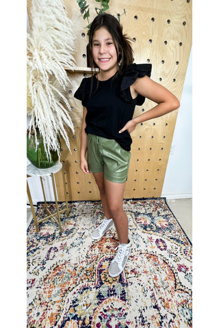 Britten Faux Leather Shorts-Army