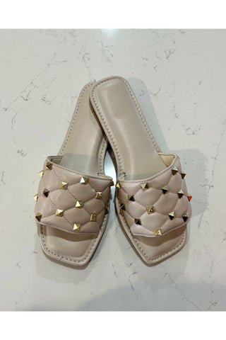 Anila Nude Studded Faux Leather Sandals