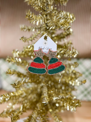 Red/Green Christmas Tree Beaded Earrings