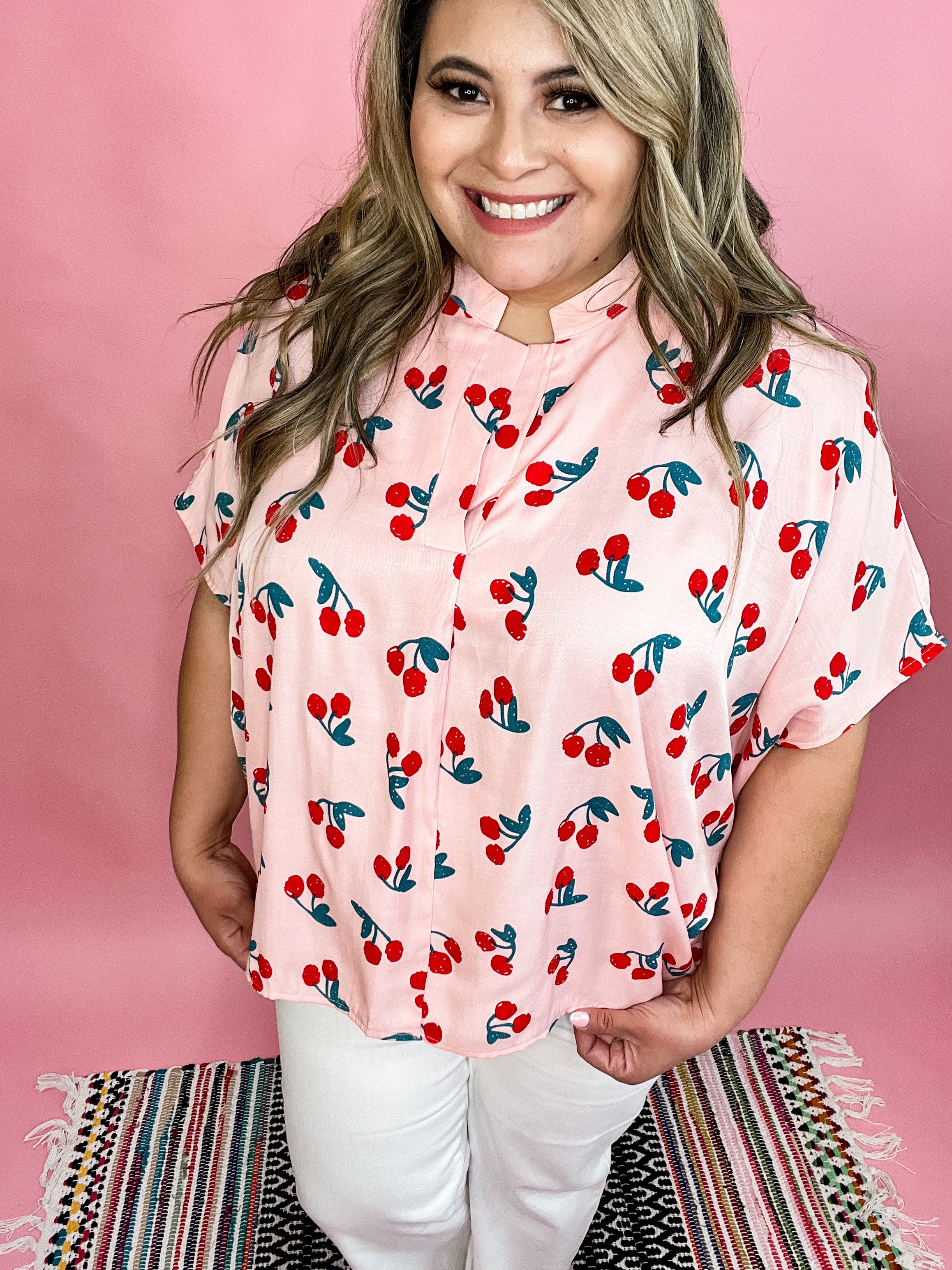 Pink Cherry Poncho Blouse - Blessed and Unique