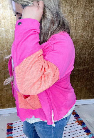 Happy Days Color Block Button Down Jacket-Bubblegum Pink/Orange