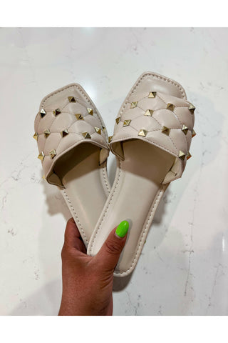 Anila Nude Studded Faux Leather Sandals
