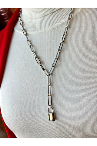 Lock Drop Necklace- Silver