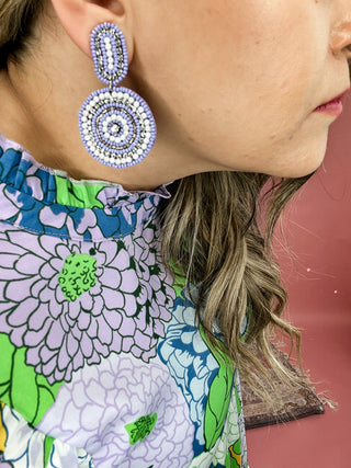 Zaya Beaded Bling Lavender Statement Earrings