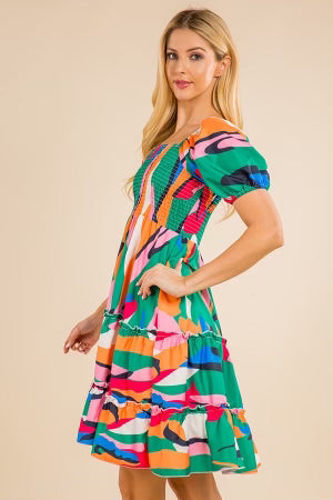 Barbados Bold Print Smocked Dress