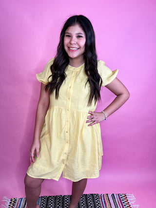 Yulia Ripple Raglan Solid Yellow Dress