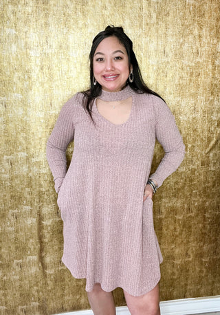 Relax Away Knit Ribbed Mauve Dress