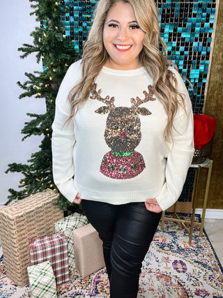 Sequin Rudolph Ivory Sweater