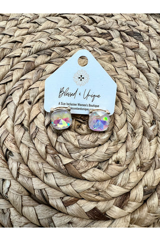 Crystal AB Cushion Cut Stud Earrings- Opal