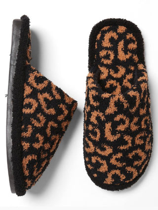 Black Leopard Fuzzy Warm Cozy Slippers