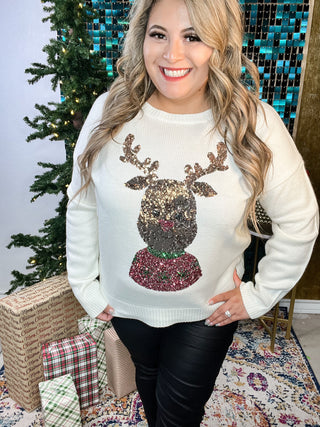 Sequin Rudolph Ivory Sweater