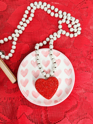Pink Panache Pearl Rhinestone Heart Pendant Necklace