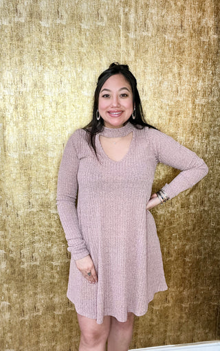 Relax Away Knit Ribbed Mauve Dress